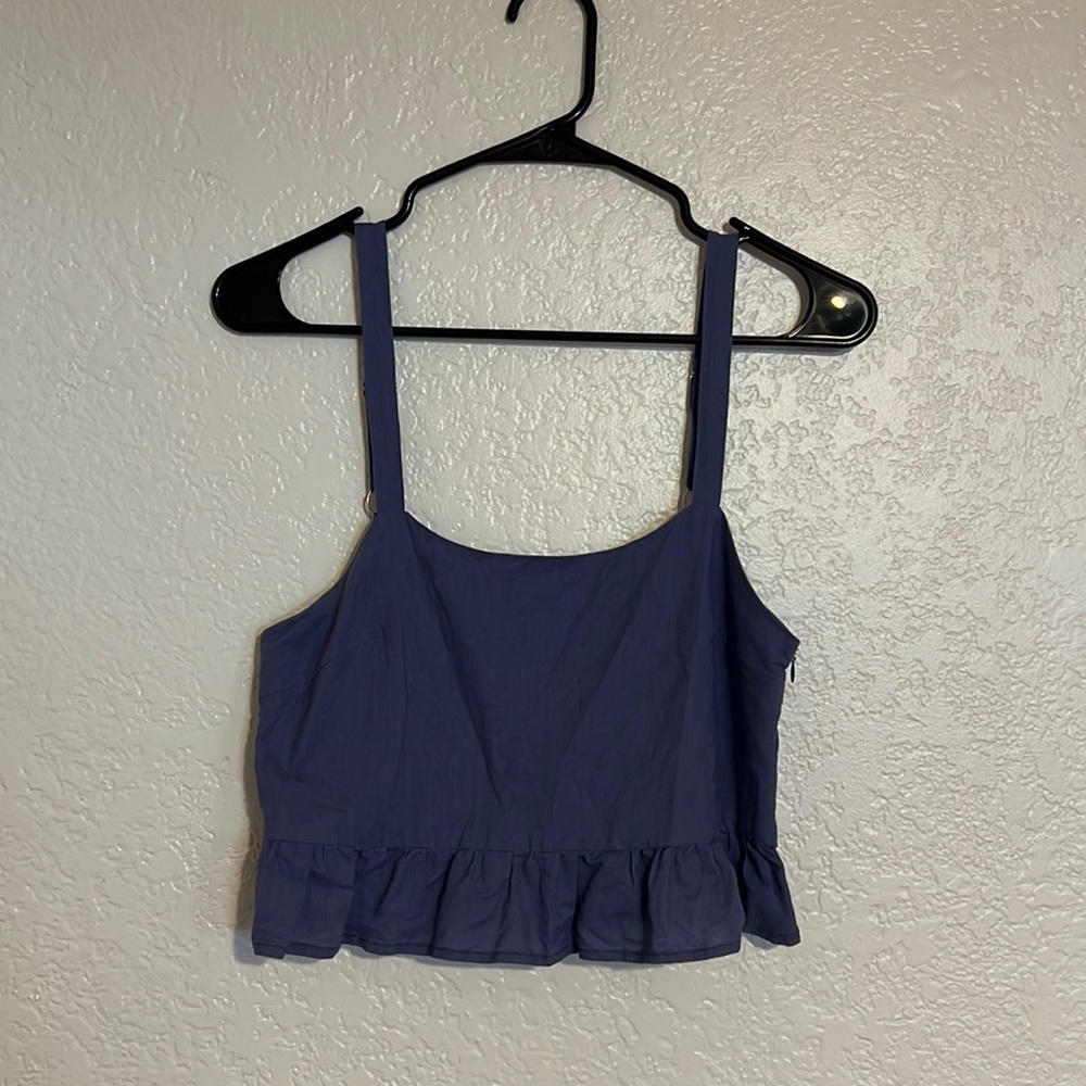 Denim colored cropped tank with ruffle